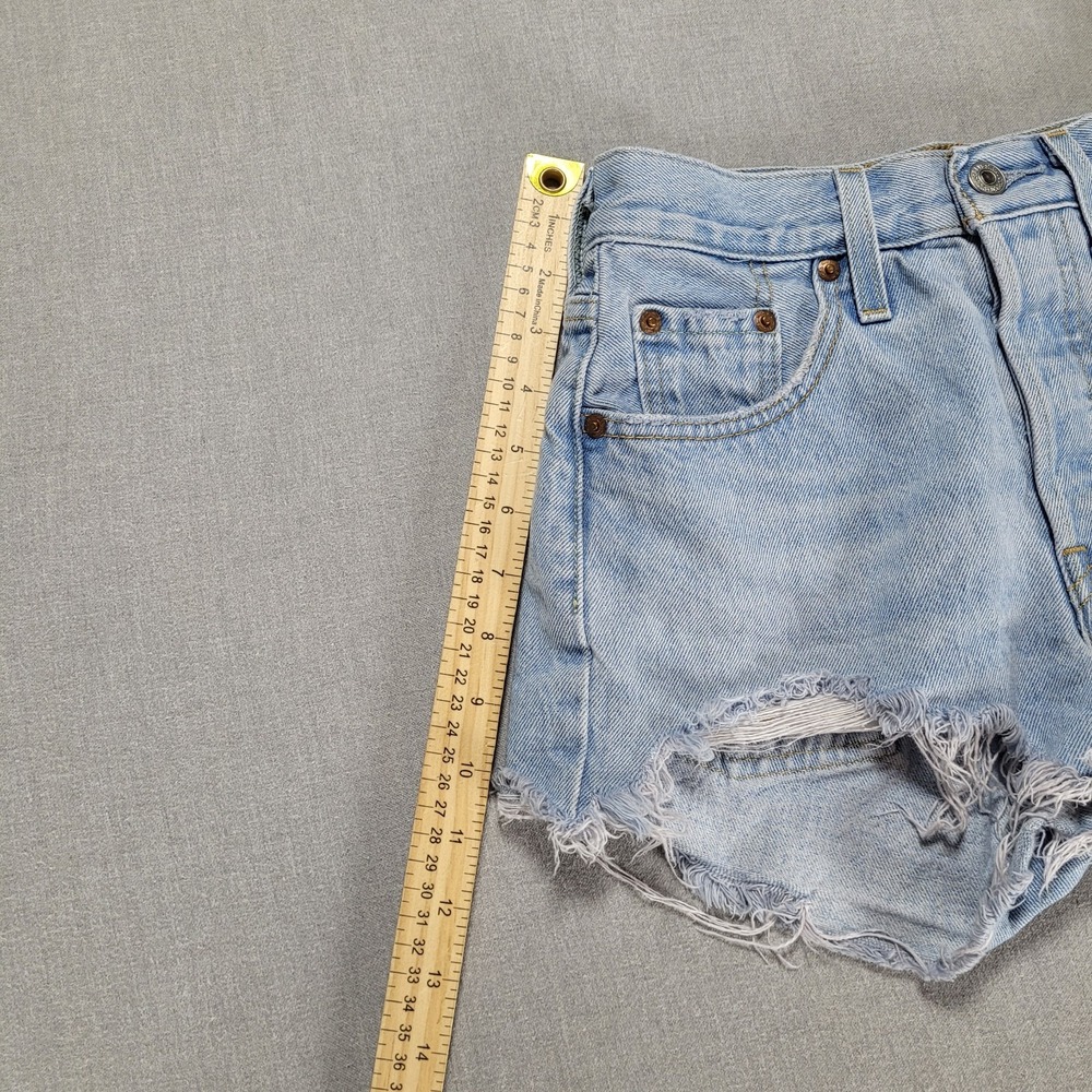 Levi's 501 Premium Cut Off Shorts Womens W24 Blue Button Fly Raw Hem Distressed - Picture 9 of 11
